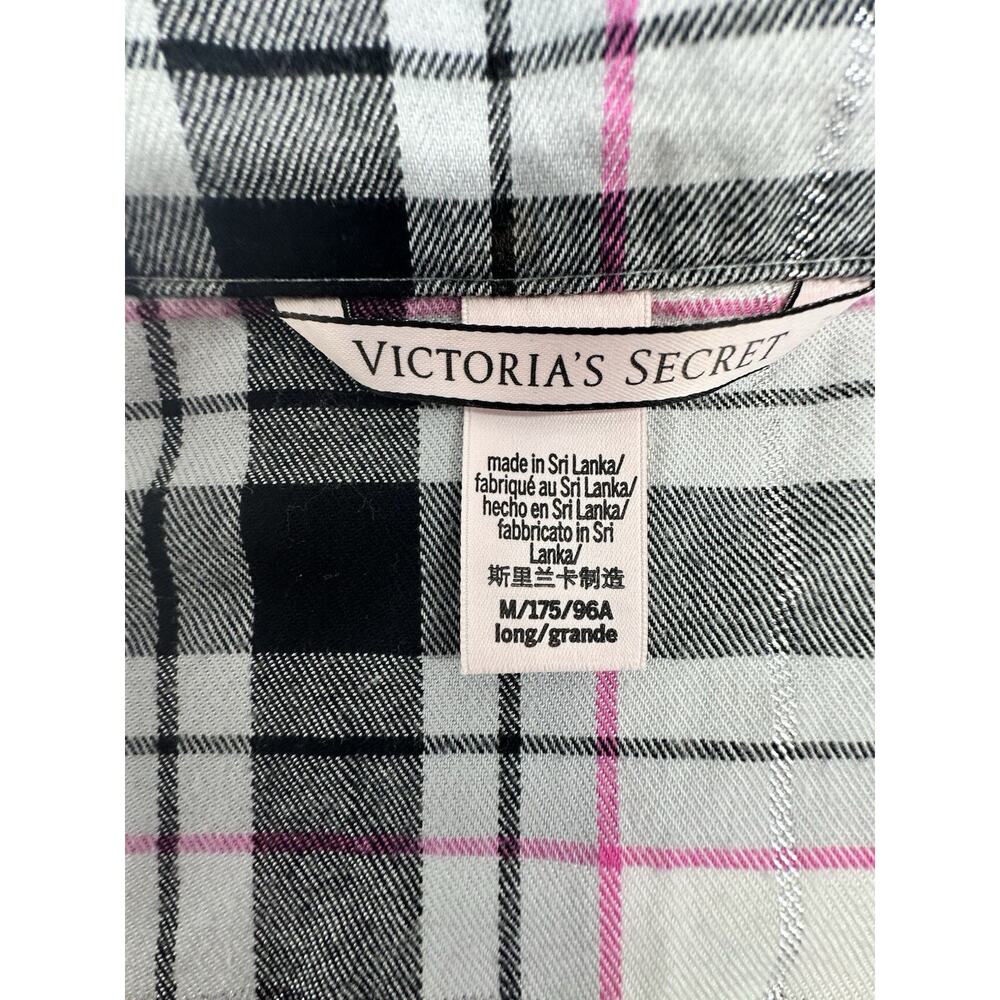 Victoria’s Secret Pajama Set Size Medium Black Pink White Plaid Flannel - Picture 2 of 10
